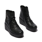 Fly London Verona Leather Boots Wedge Heel Button detail