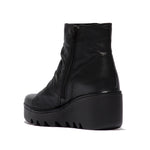 Fly London Verona Leather Boots Wedge Heel Button detail