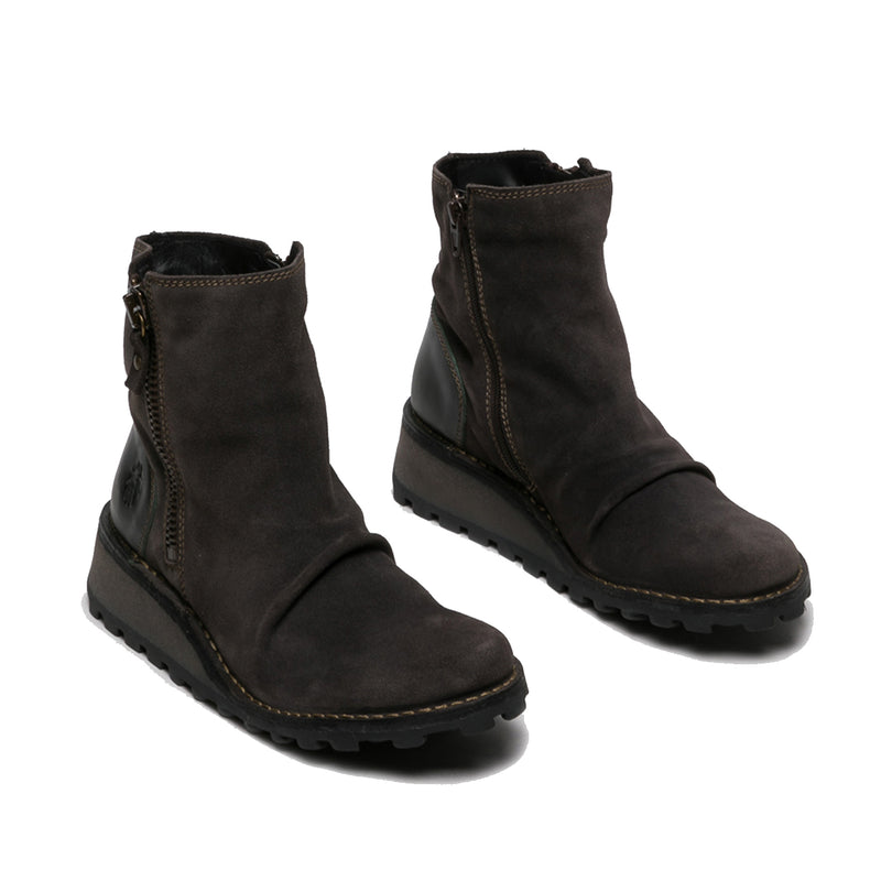Fly London Oil Suede/Rug Diesel Leather Zip Up Ankle Boots