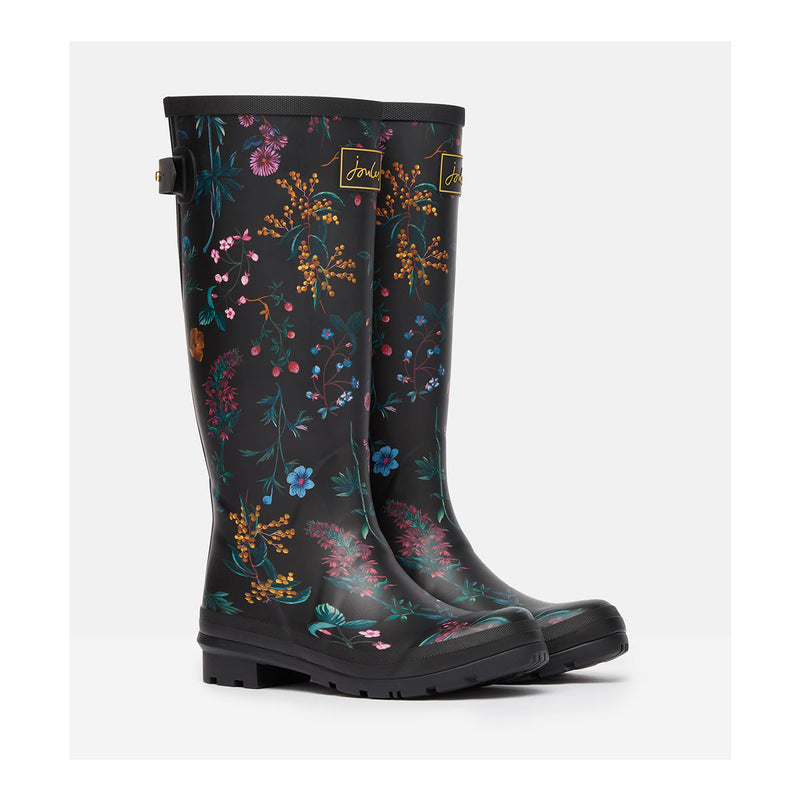 Womens Joules Welly Print Rubber Black Botanical Wellingtons